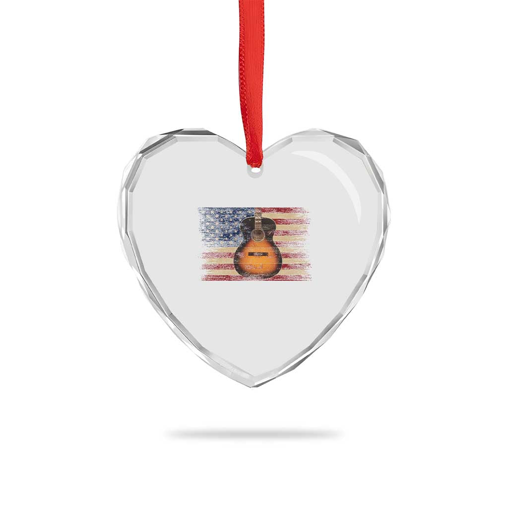 USA Flag Guitar Player Heart Crystal Glass Ornament Retro 4th of July Musician Guitarist - Wonder Print Shop