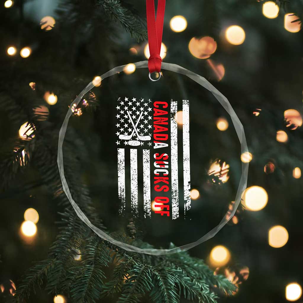 USA Flag Hockey Crystal Glass Ornament Funny Canada Sucks US EH American Flag TS02