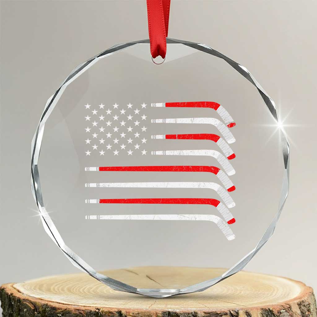 USA Flag Hockey Crystal Glass Ornament Patriotic Hockey Stick American Flags - Wonder Print Shop