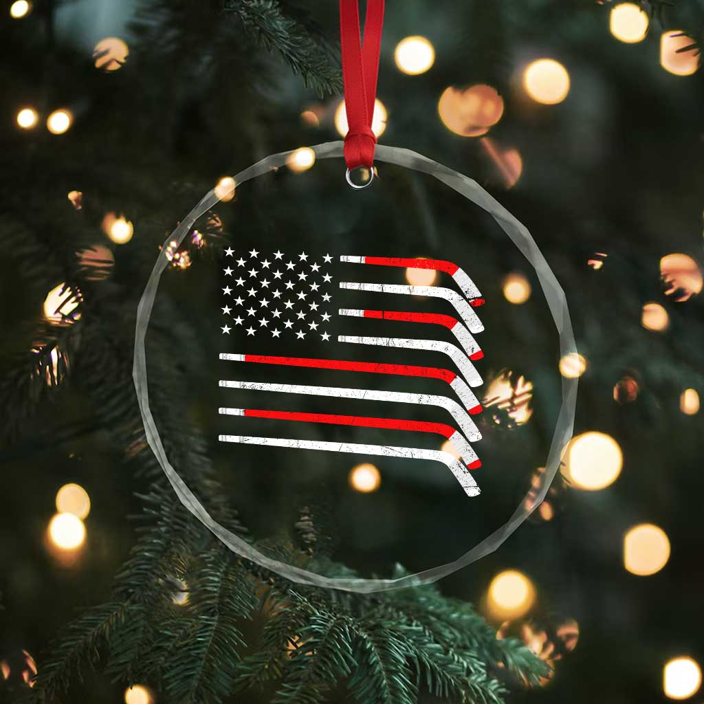 USA Flag Hockey Crystal Glass Ornament Patriotic Hockey Stick American Flags - Wonder Print Shop