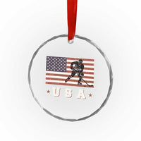 USA Flag Hockey Crystal Glass Ornament Patriotic Ice Hockey Player Retro Vintage - Wonder Print Shop