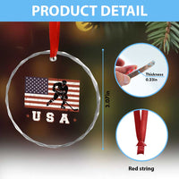 USA Flag Hockey Crystal Glass Ornament Patriotic Ice Hockey Player Retro Vintage - Wonder Print Shop