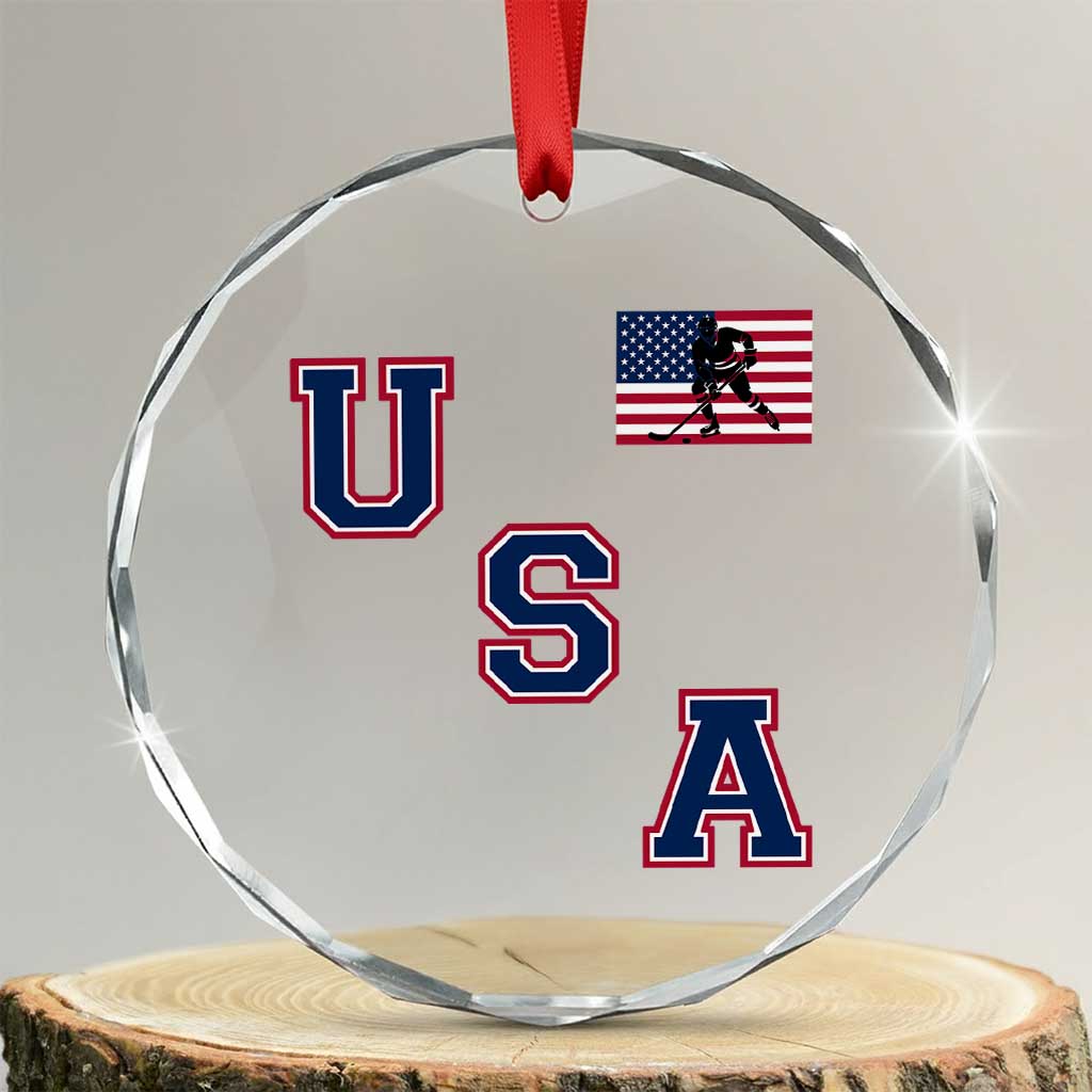 USA Flag Hockey Crystal Glass Ornament Patriotic Ice Hockey Team Fan Vintage Throwback - Wonder Print Shop