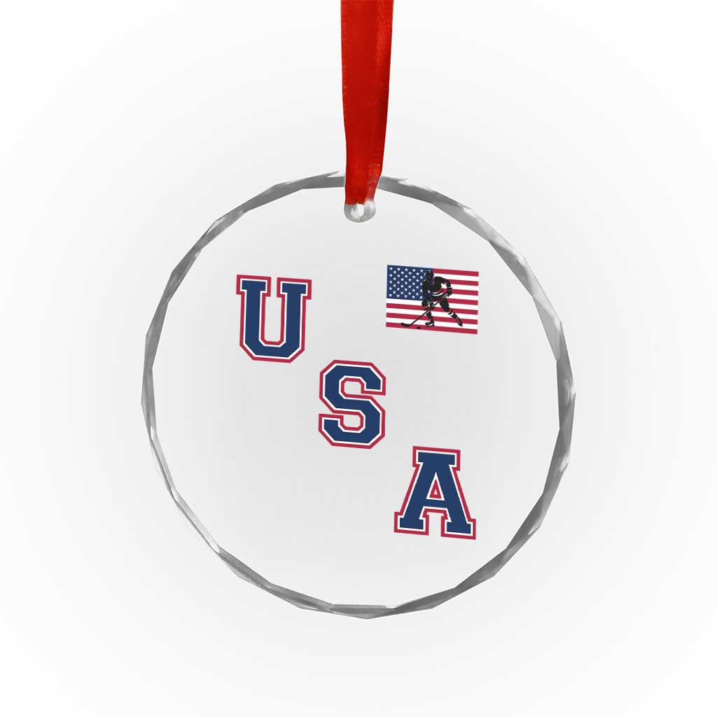 USA Flag Hockey Crystal Glass Ornament Patriotic Ice Hockey Team Fan Vintage Throwback - Wonder Print Shop