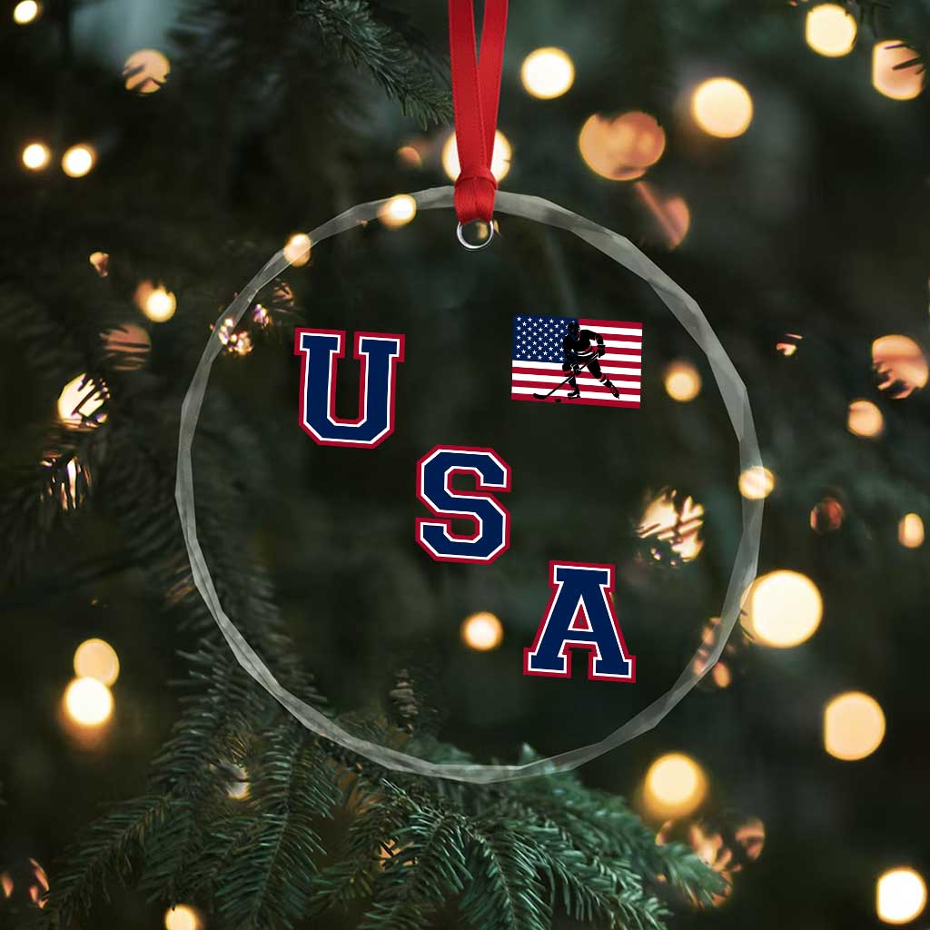 USA Flag Hockey Crystal Glass Ornament Patriotic Ice Hockey Team Fan Vintage Throwback - Wonder Print Shop