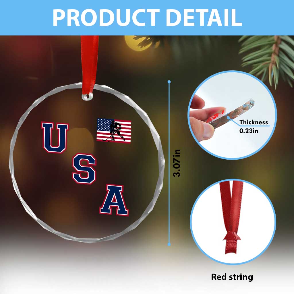 USA Flag Hockey Crystal Glass Ornament Patriotic Ice Hockey Team Fan Vintage Throwback - Wonder Print Shop
