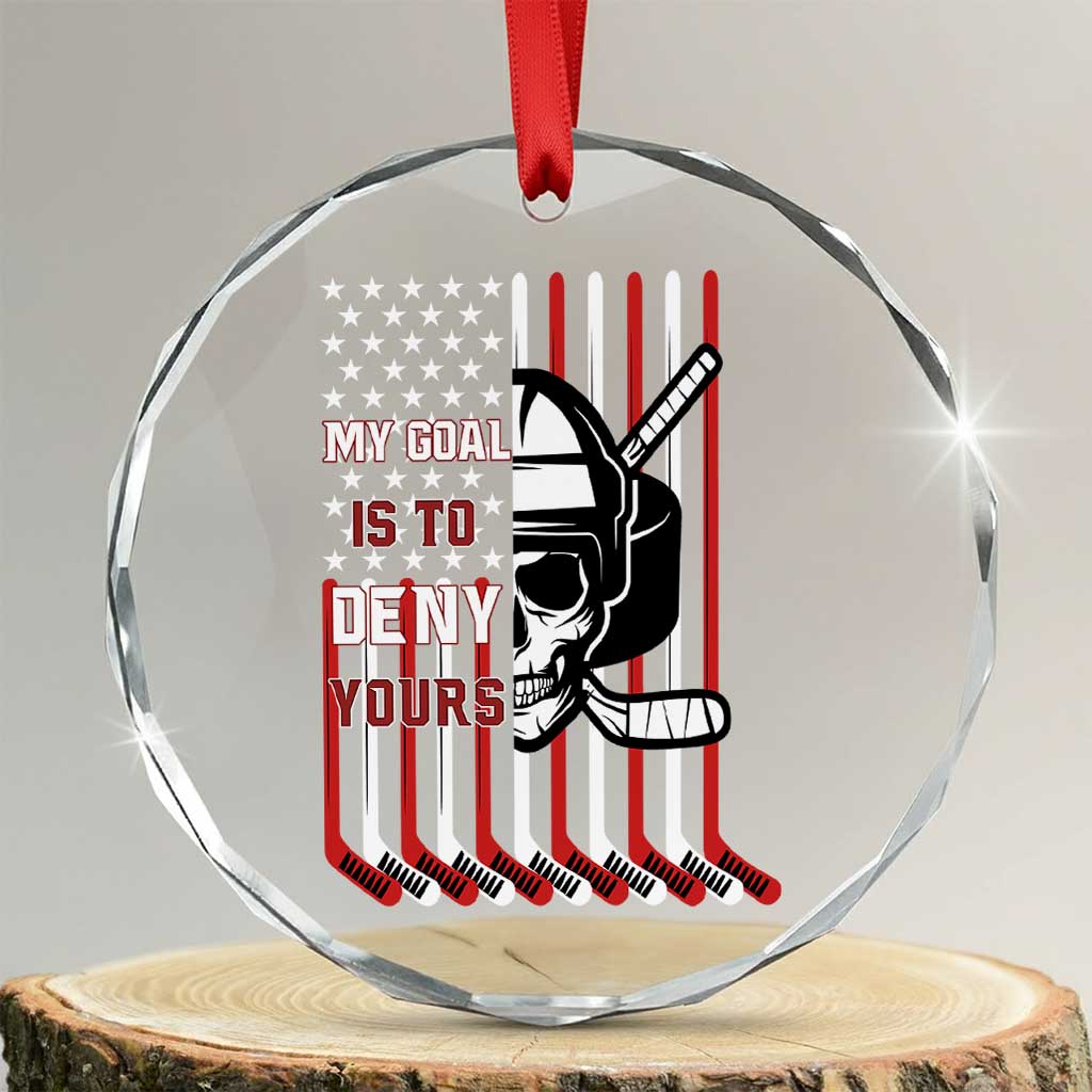 USA Flag Hockey Crystal Glass Ornament Skull Player My Goal Is To Deny Yours - Wonder Print Shop