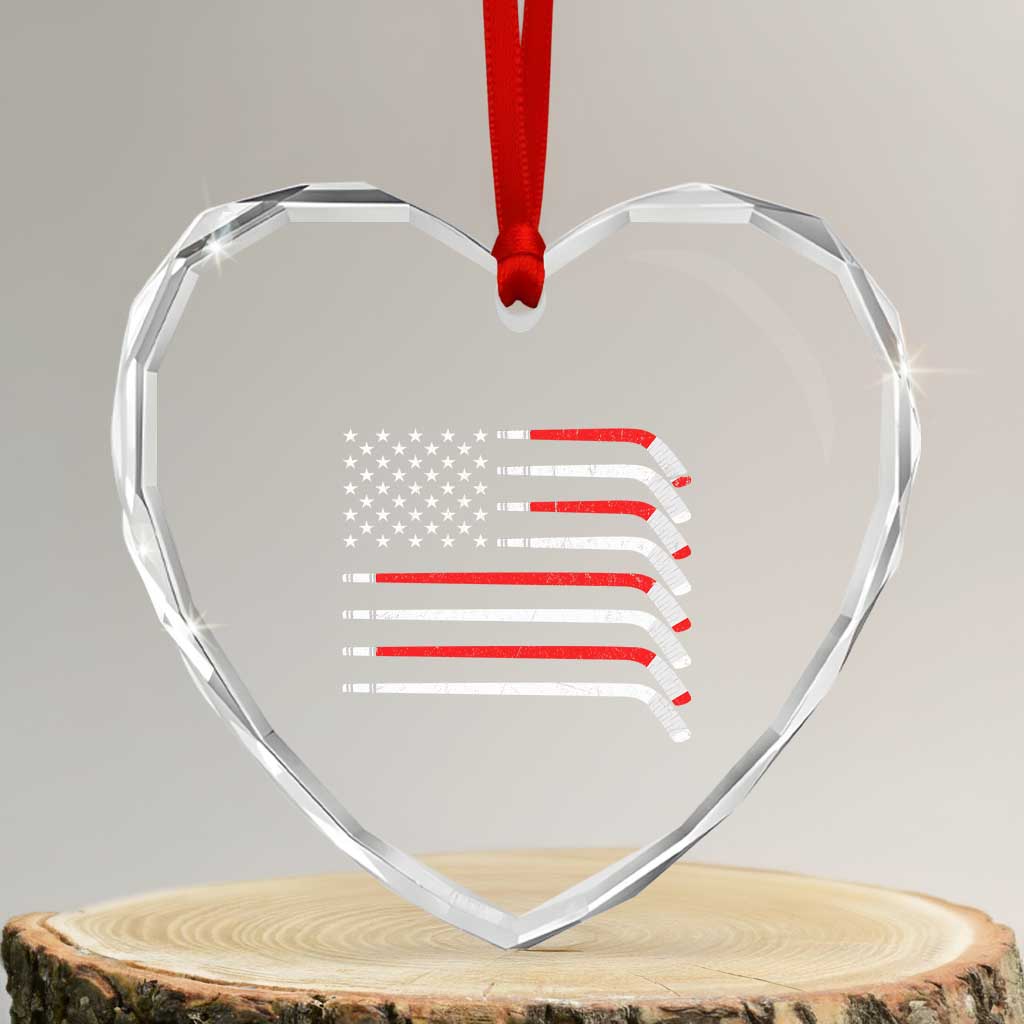 USA Flag Hockey Heart Crystal Glass Ornament Patriotic Hockey Stick American Flags - Wonder Print Shop