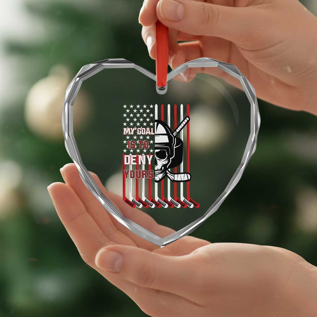USA Flag Hockey Heart Crystal Glass Ornament Skull Player My Goal Is To Deny Yours - Wonder Print Shop