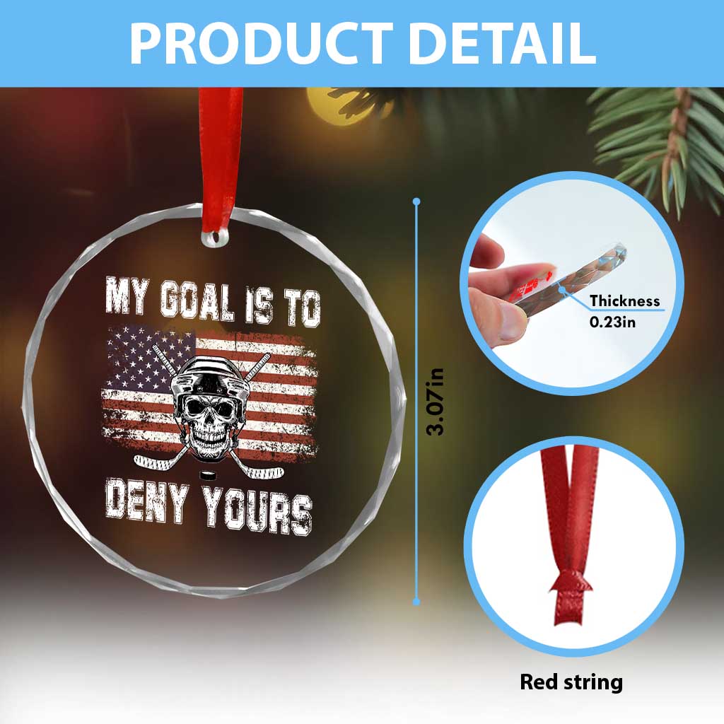 USA Flag Hockey Skull Crystal Glass Ornament My Goal Is To Deny Yours - Wonder Print Shop