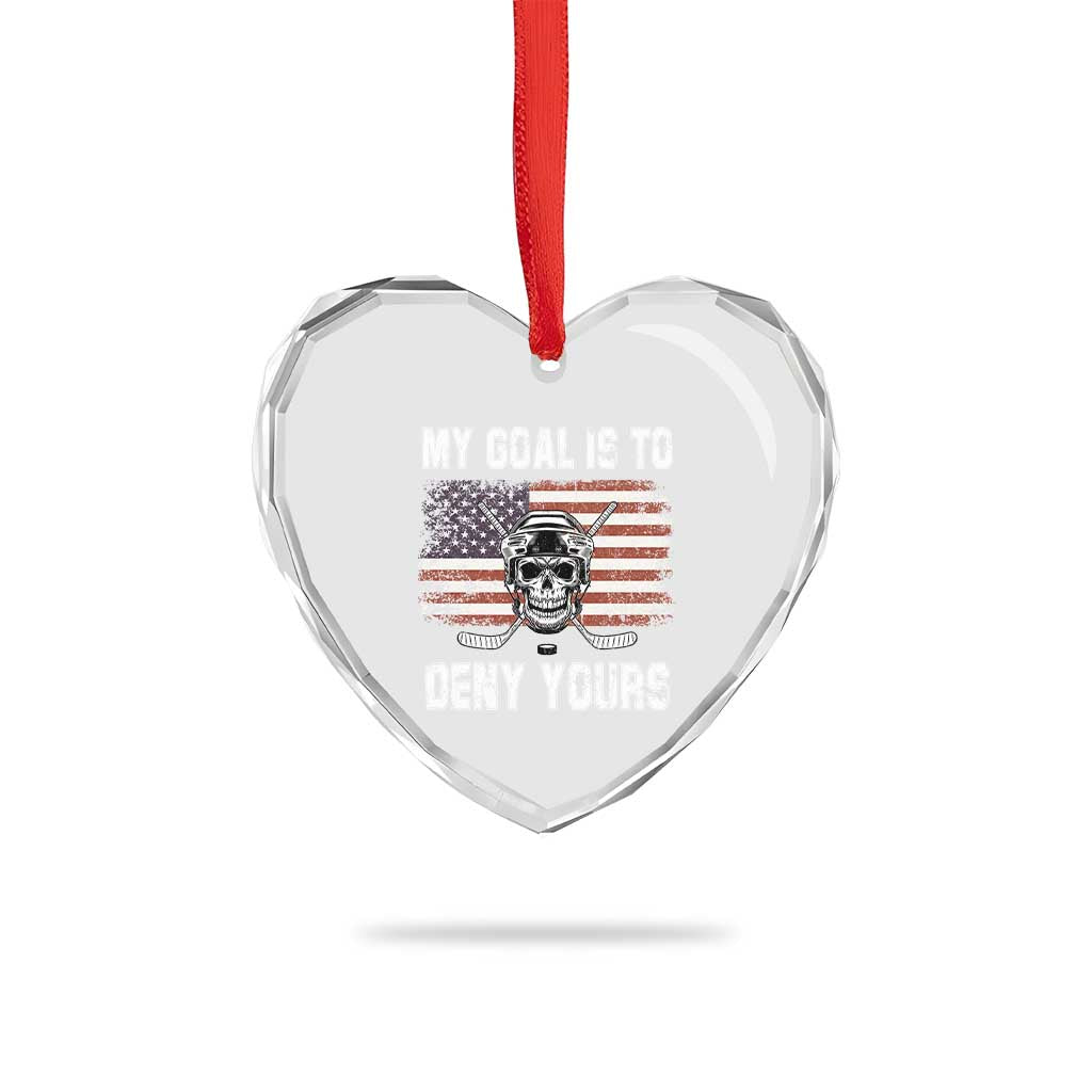 USA Flag Hockey Skull Heart Crystal Glass Ornament My Goal Is To Deny Yours - Wonder Print Shop