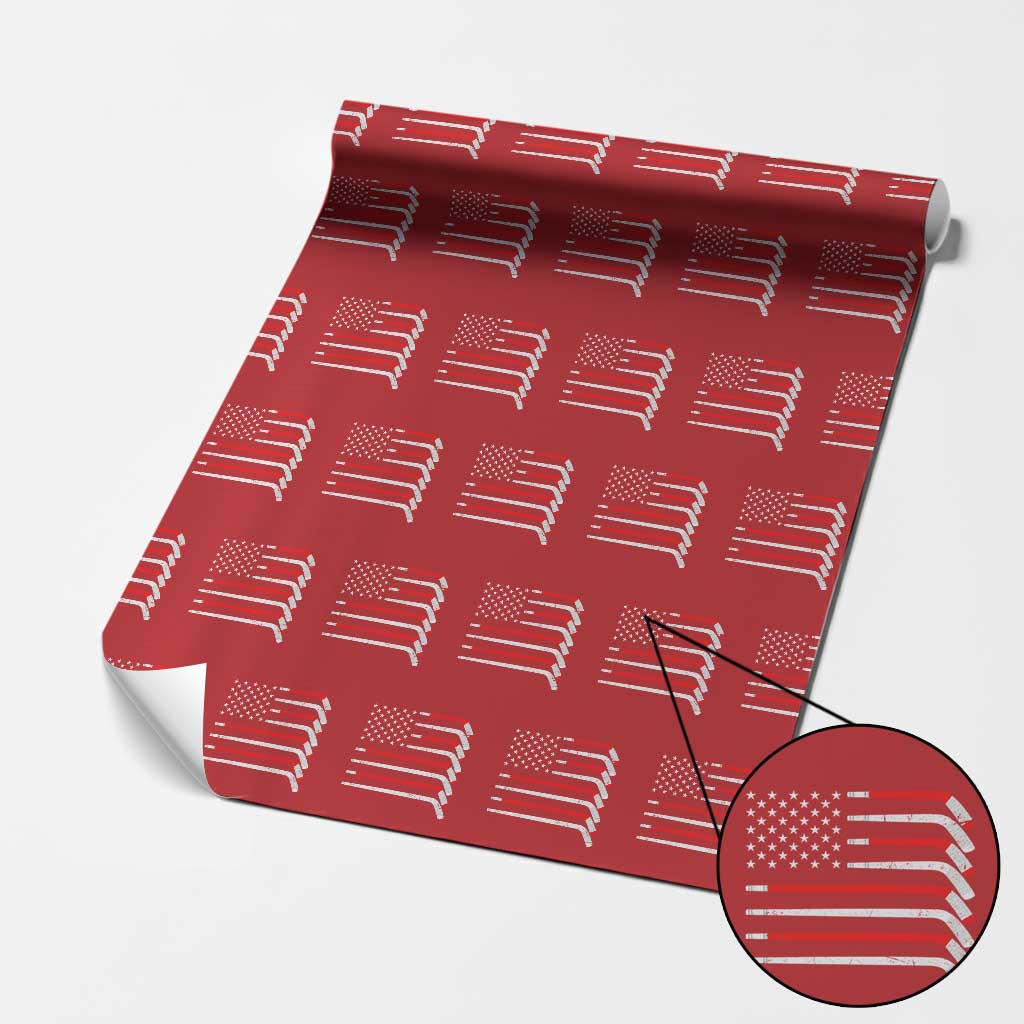 USA Flag Hockey Wrapping Paper Roll Patriotic Hockey Stick American Flags - Wonder Print Shop