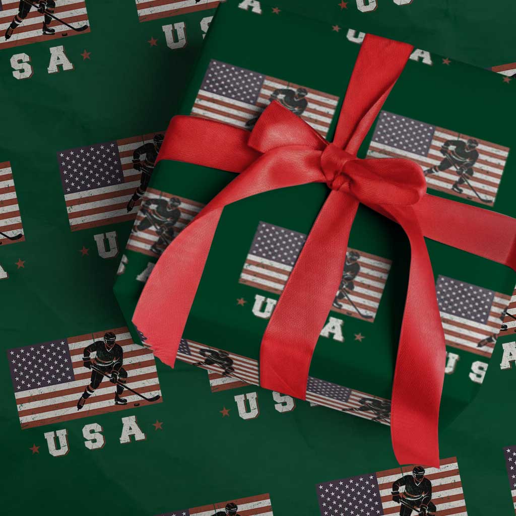 USA Flag Hockey Wrapping Paper Roll Patriotic Ice Hockey Player Retro Vintage - Wonder Print Shop