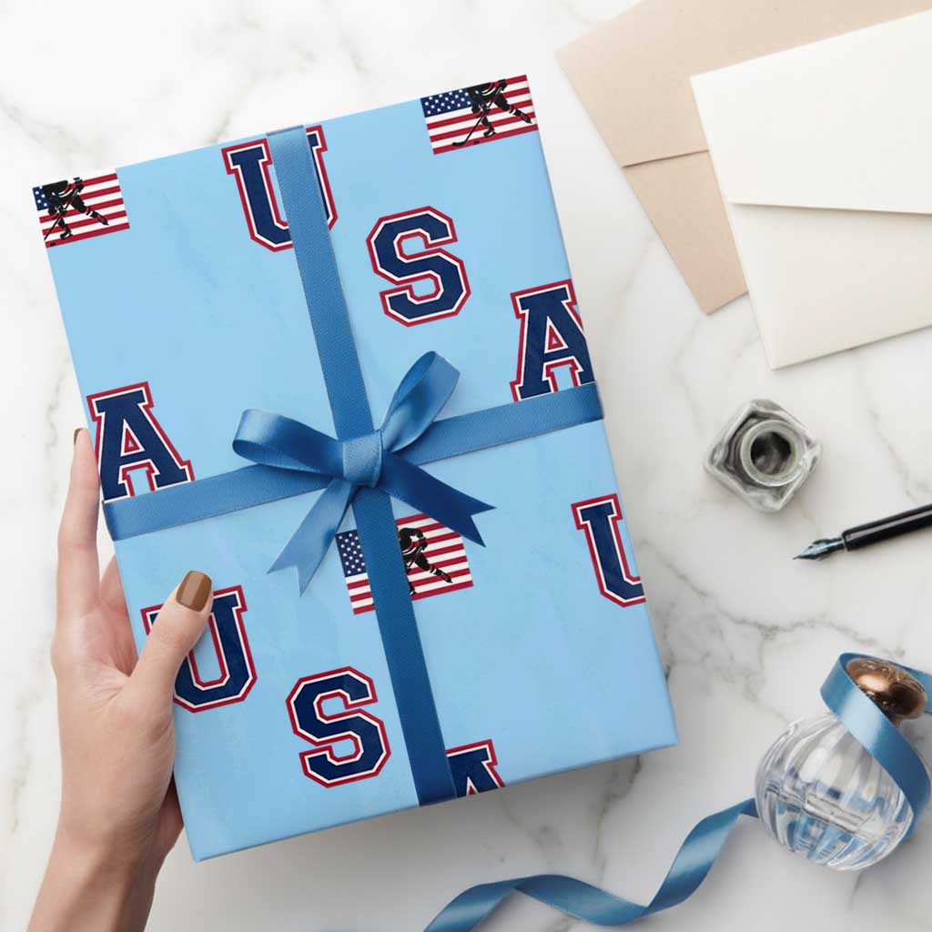USA Flag Hockey Wrapping Paper Roll Patriotic Ice Hockey Team Fan Vintage Throwback - Wonder Print Shop