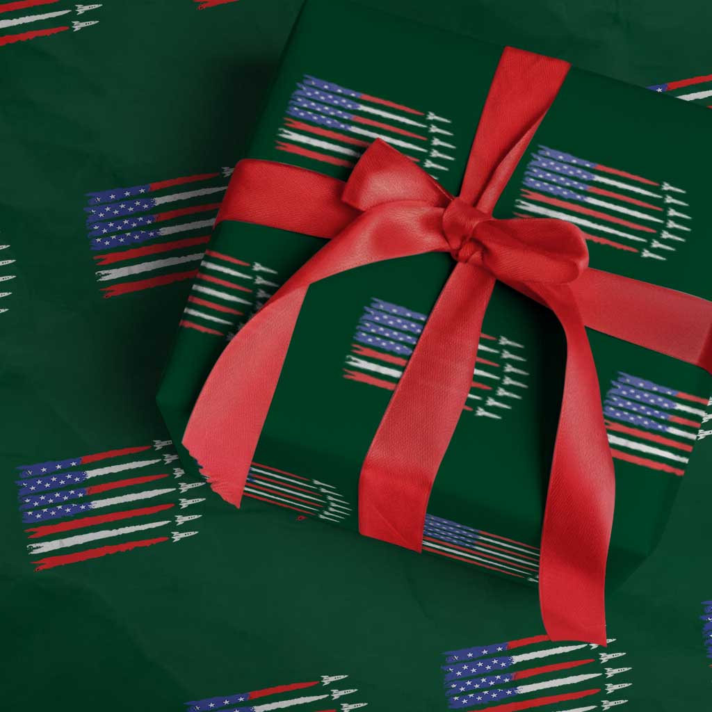 USA Flag Rocket Wrapping Paper Roll Patriotic Space Red White Blue 4th of July - Wonder Print Shop