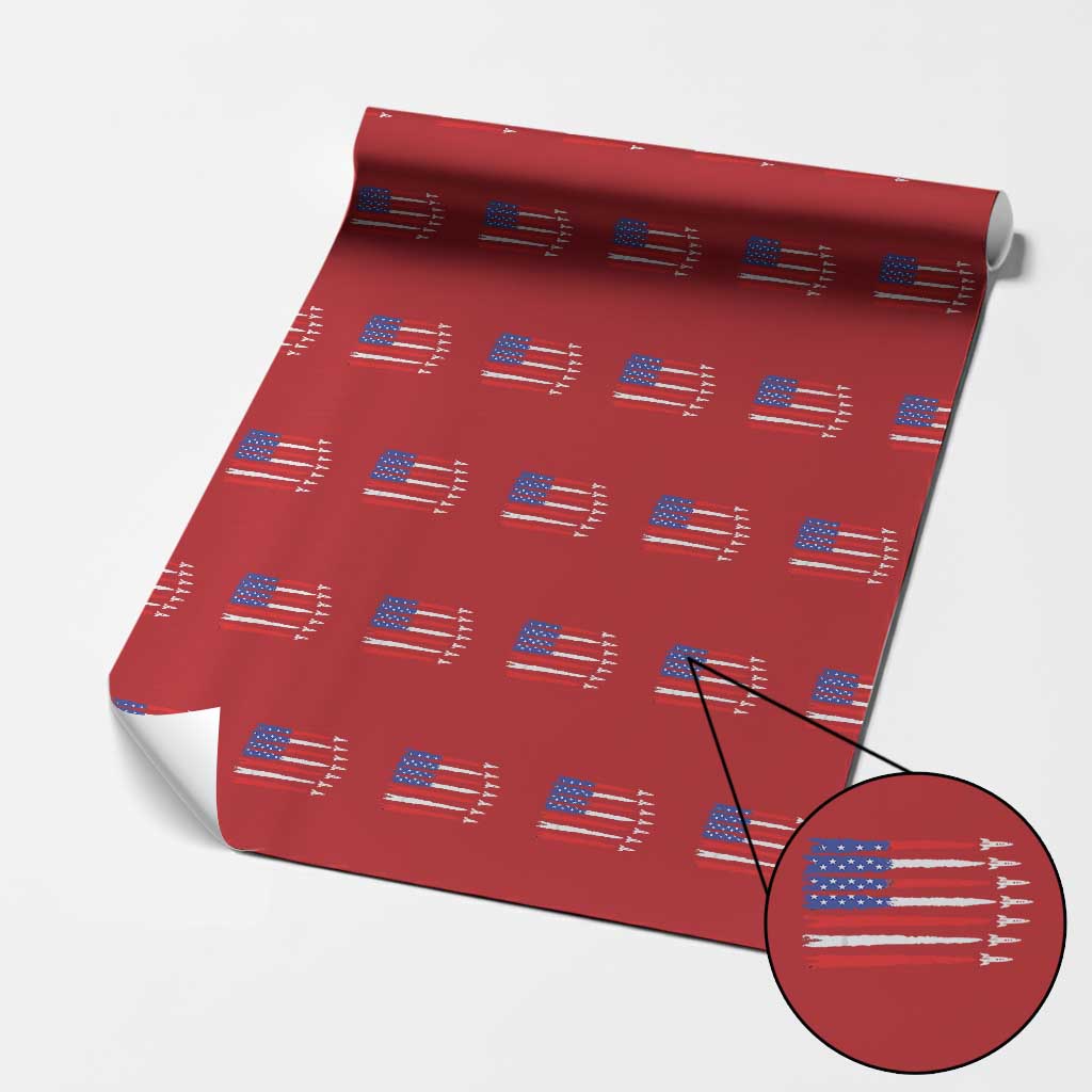 USA Flag Rocket Wrapping Paper Roll Patriotic Space Red White Blue 4th of July - Wonder Print Shop