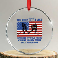 USA Gold Medal Hockey Patriotic American Flag Crystal Glass Ornament The Only Ice I Like Champions