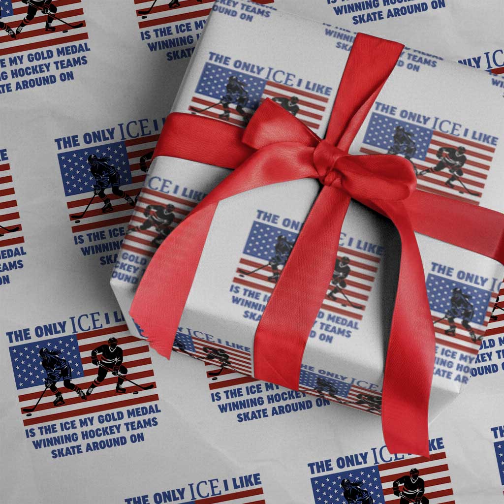 USA Gold Medal Hockey Patriotic American Flag Wrapping Paper Roll The Only Ice I Like Champions