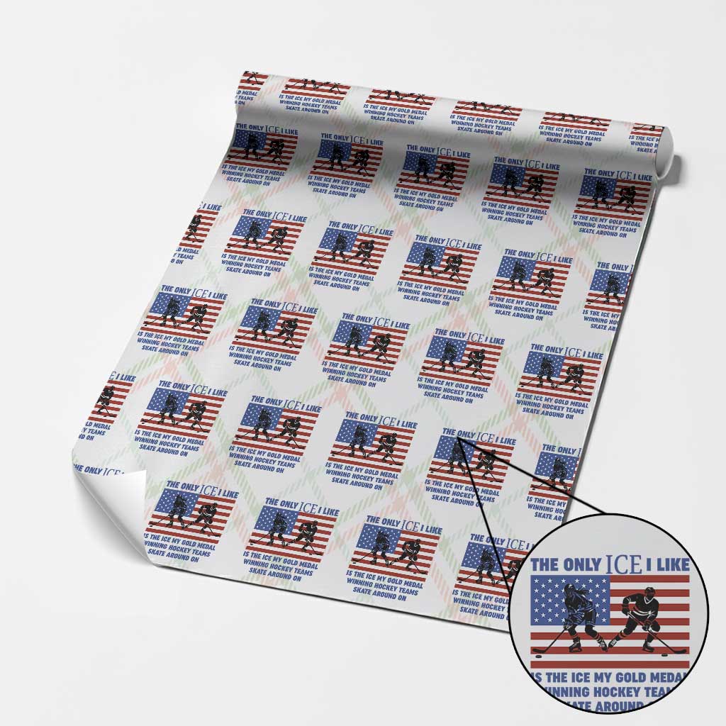 USA Gold Medal Hockey Patriotic American Flag Wrapping Paper Roll The Only Ice I Like Champions