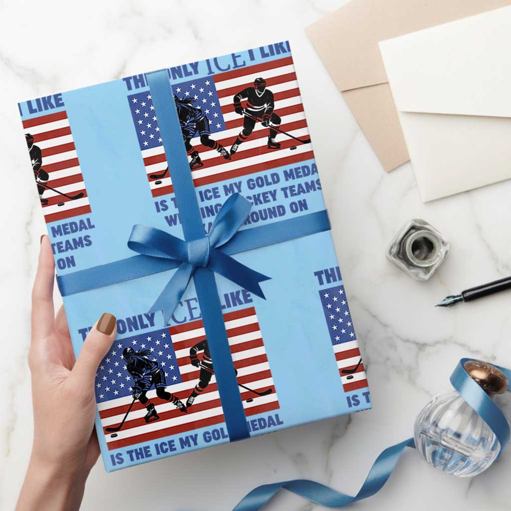 USA Gold Medal Hockey Patriotic American Flag Wrapping Paper Roll The Only Ice I Like Champions