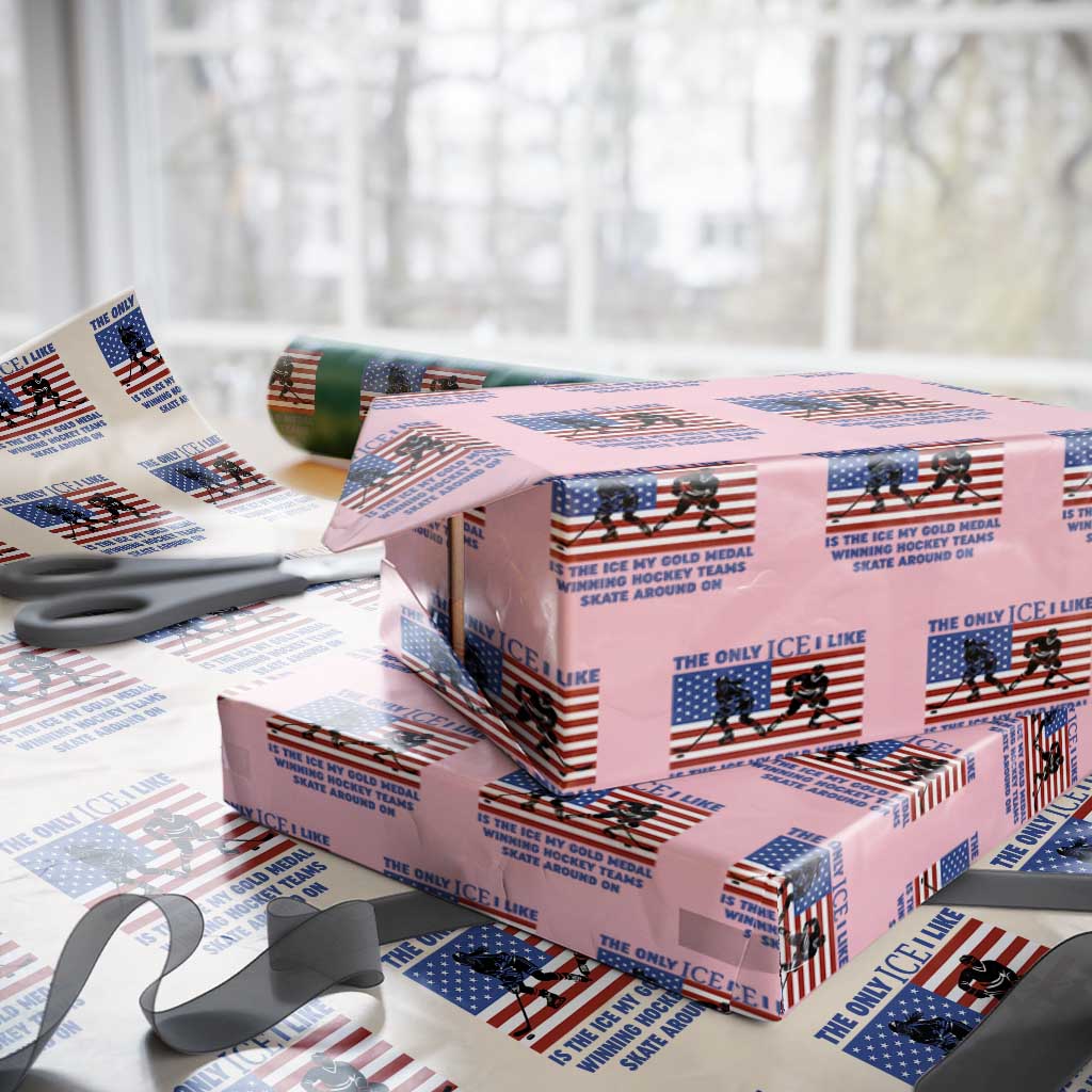 USA Gold Medal Hockey Patriotic American Flag Wrapping Paper Roll The Only Ice I Like Champions