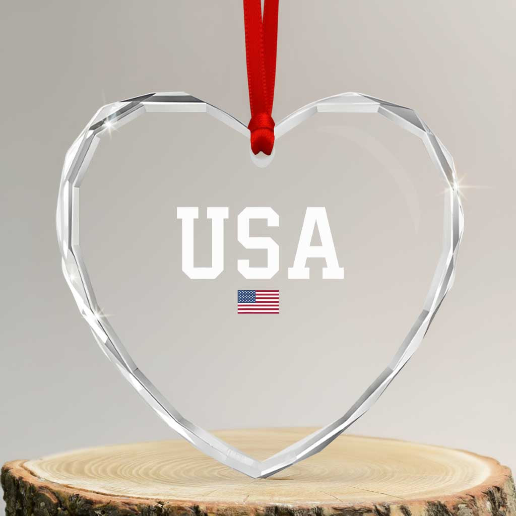 USA Heart Crystal Glass Ornament Patriotic American Flag - Wonder Print Shop