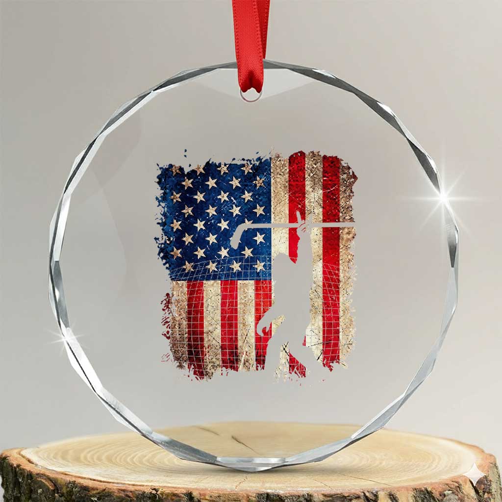 USA Hockey Bigfoot Crystal Glass Ornament Patriotic Sasquatch American Flag 4th of July
