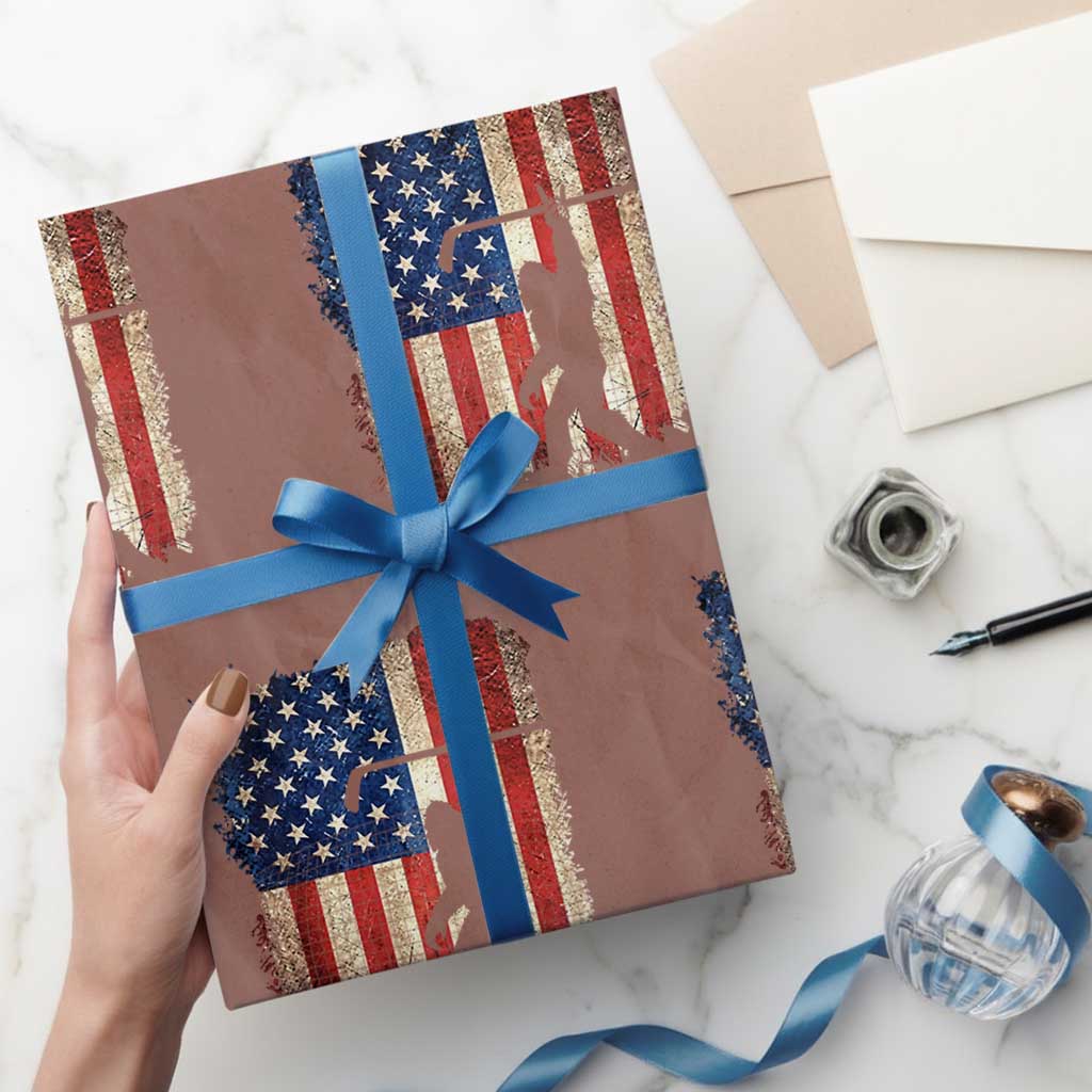 USA Hockey Bigfoot Wrapping Paper Roll Patriotic Sasquatch American Flag 4th of July