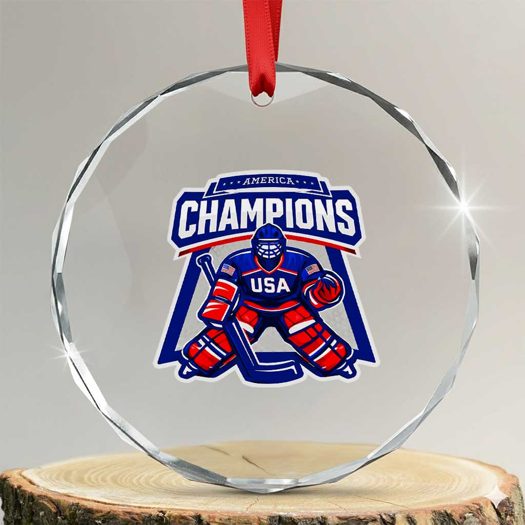 USA Ice Hockey Crystal Glass Ornament America Champions Patriotic Ice Hockey Team Fan