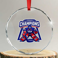 USA Ice Hockey Crystal Glass Ornament America Champions Patriotic Ice Hockey Team Fan