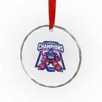 USA Ice Hockey Crystal Glass Ornament America Champions Patriotic Ice Hockey Team Fan