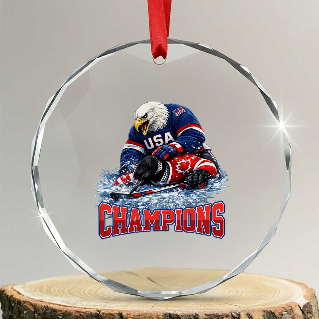 USA Ice Hockey Crystal Glass Ornament Eagle Dominates Canada 2026 Hockey Champions