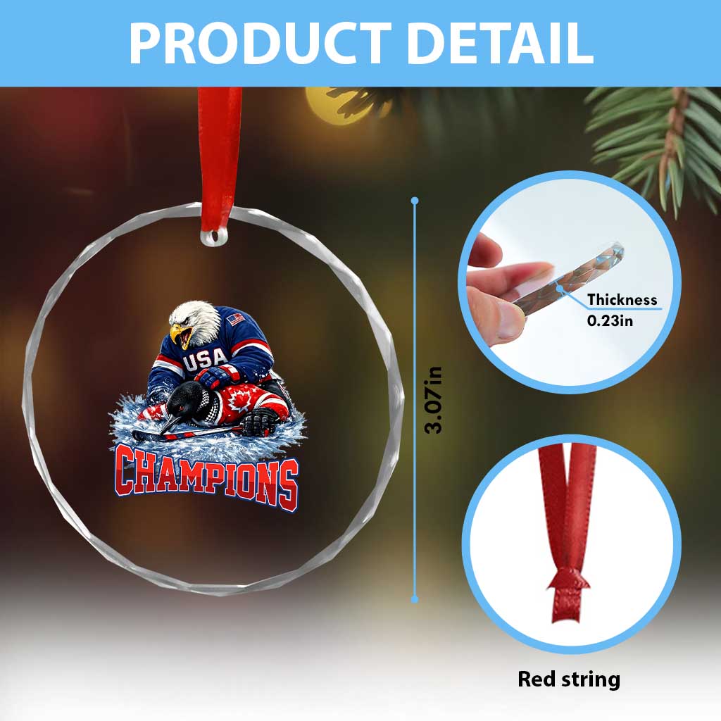 USA Ice Hockey Crystal Glass Ornament Eagle Dominates Canada 2026 Hockey Champions