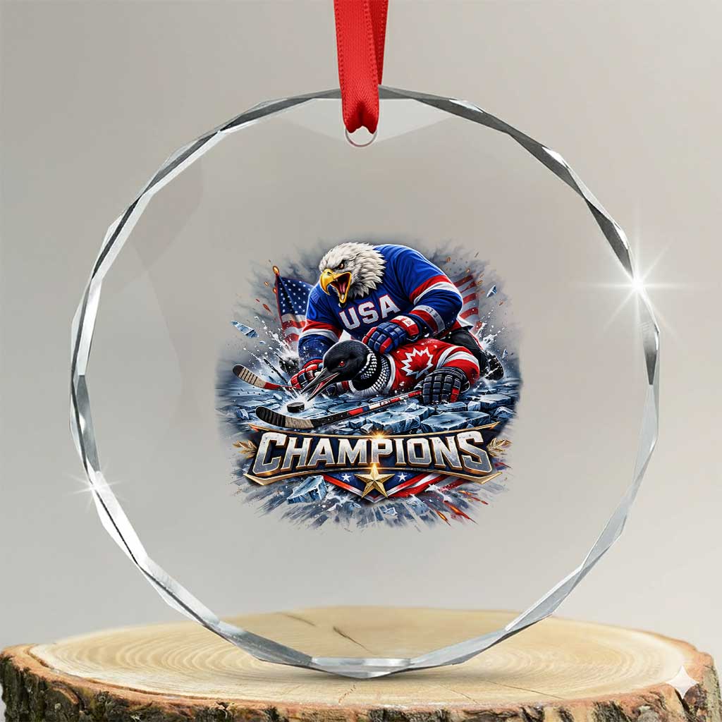 USA Ice Hockey Crystal Glass Ornament Eagle Dominates Canada 2026 Hockey Champions Graphic