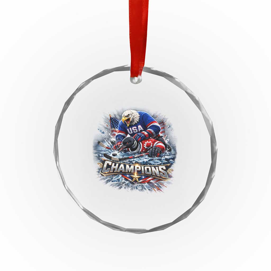USA Ice Hockey Crystal Glass Ornament Eagle Dominates Canada 2026 Hockey Champions Graphic
