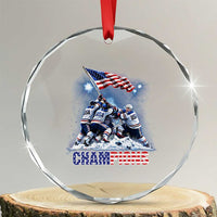 USA Ice Hockey Crystal Glass Ornament Hockey Champions 2026 USA Players Raising Flag On Ice