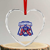 USA Ice Hockey Heart Crystal Glass Ornament America Champions Patriotic Ice Hockey Team Fan