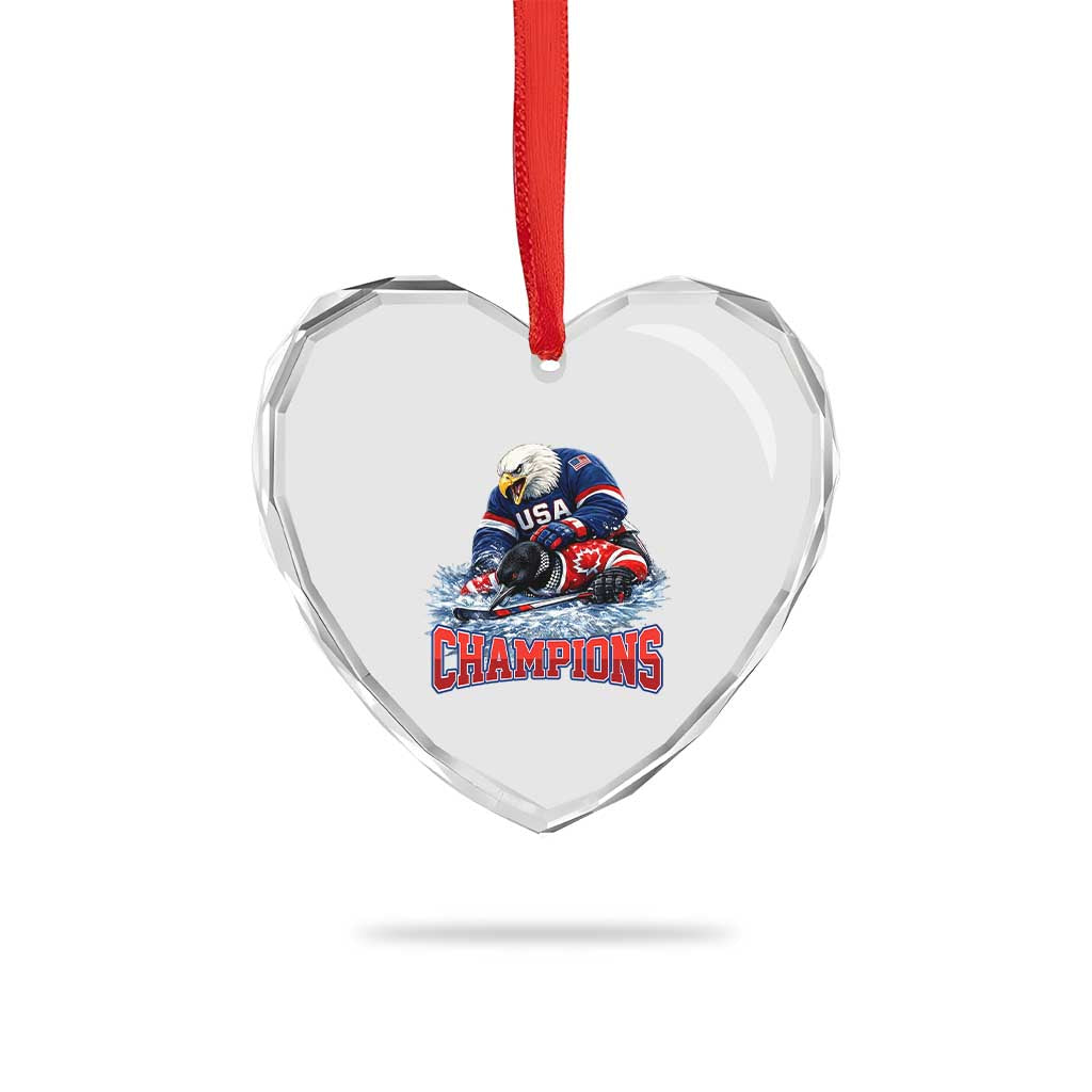 USA Ice Hockey Heart Crystal Glass Ornament Eagle Dominates Canada 2026 Hockey Champions