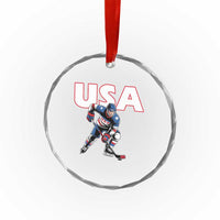 USA Ice Hockey Player Patriotic Graphic Crystal Glass Ornament Red White and Blue American Sports Fan