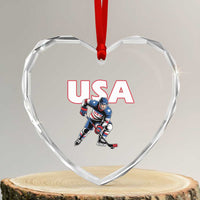 USA Ice Hockey Player Patriotic Graphic Heart Crystal Glass Ornament Red White and Blue American Sports Fan