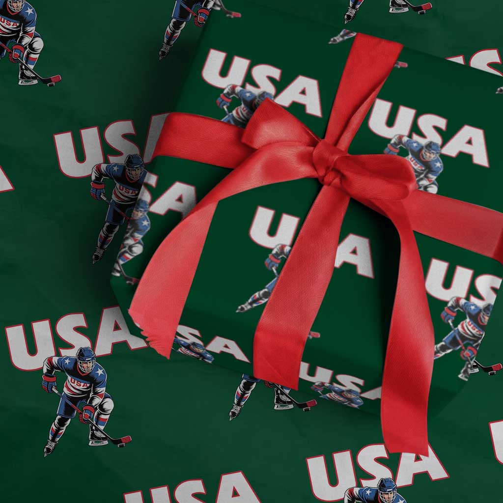 USA Ice Hockey Player Patriotic Graphic Wrapping Paper Roll Red White and Blue American Sports Fan