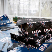 USA Ice Hockey Player Patriotic Graphic Wrapping Paper Roll Red White and Blue American Sports Fan