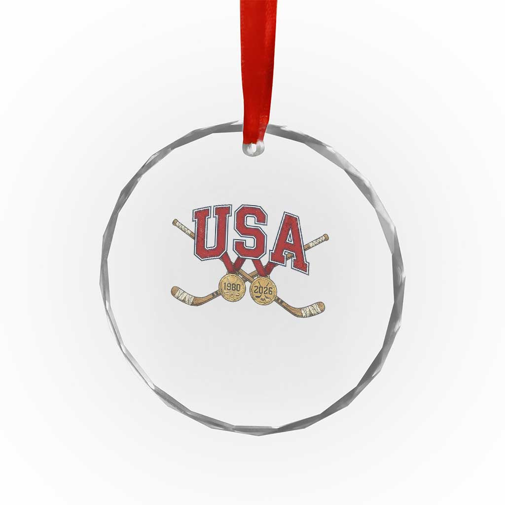USA Ice Hockey Pride 1980 to 2026 Legacy Crystal Glass Ornament Patriotic American Champions