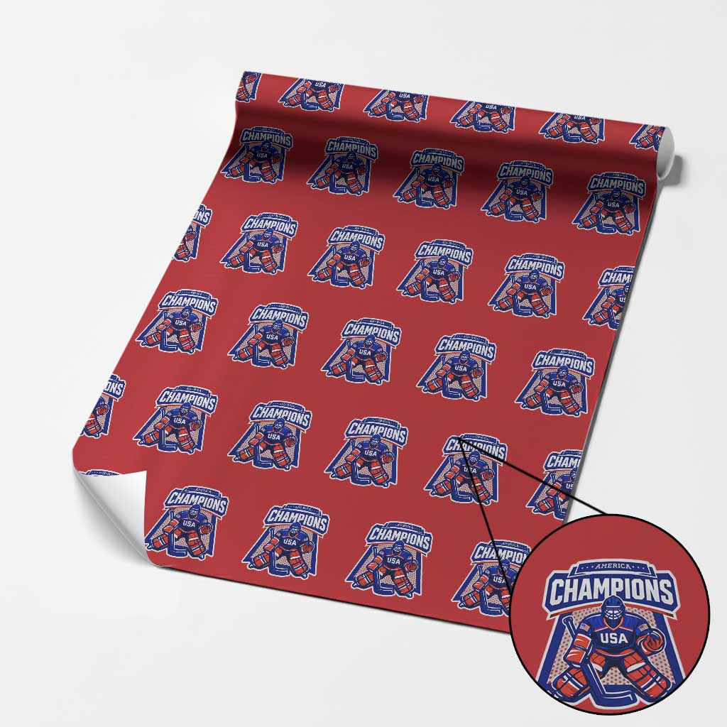USA Ice Hockey Wrapping Paper Roll America Champions Patriotic Ice Hockey Team Fan