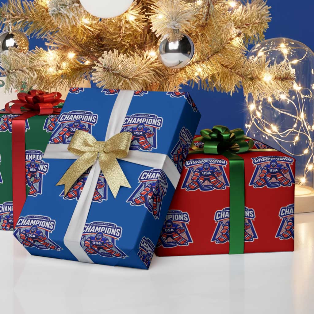 USA Ice Hockey Wrapping Paper Roll America Champions Patriotic Ice Hockey Team Fan