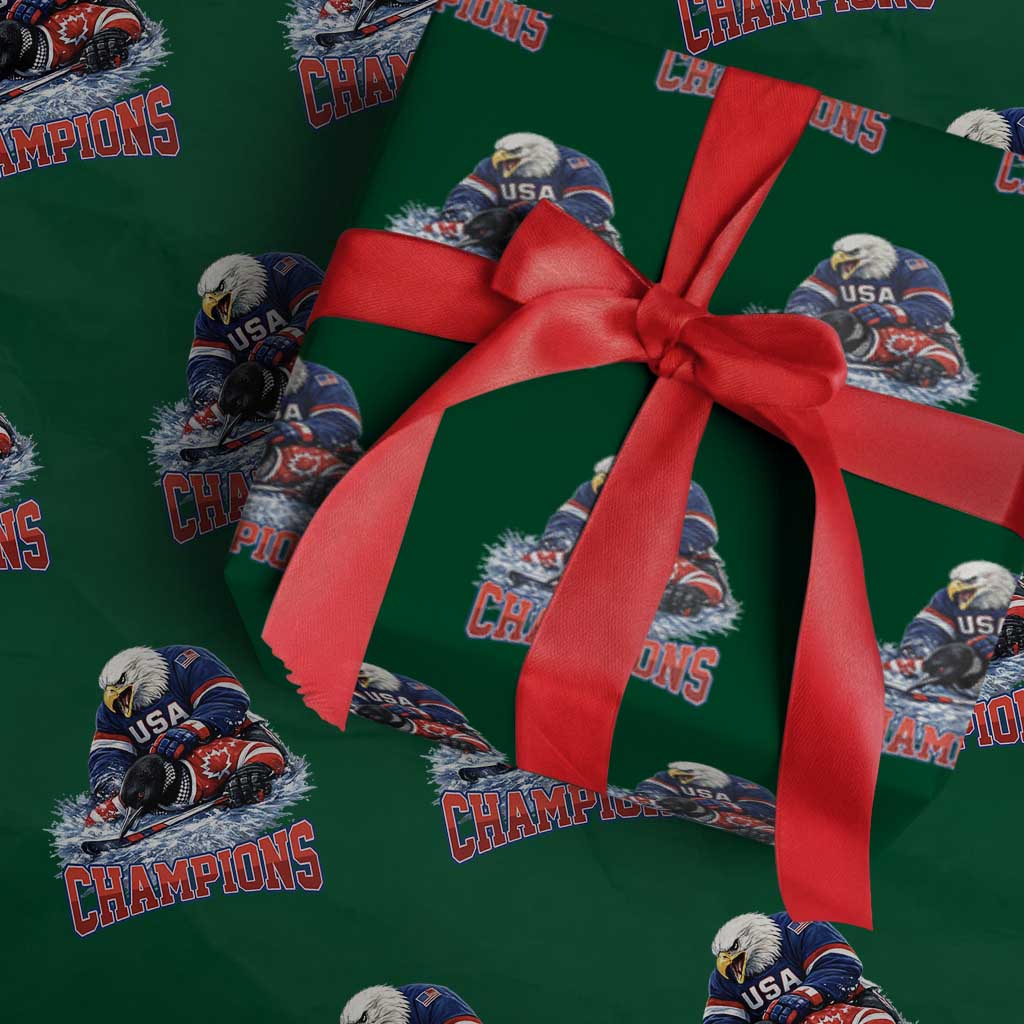 USA Ice Hockey Wrapping Paper Roll Eagle Dominates Canada 2026 Hockey Champions