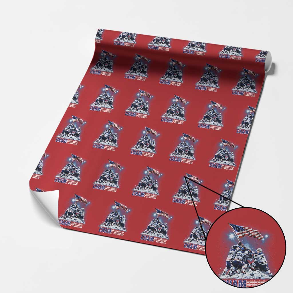 USA Ice Hockey Wrapping Paper Roll Hockey Champions 2026 USA Players Raising Flag On Ice
