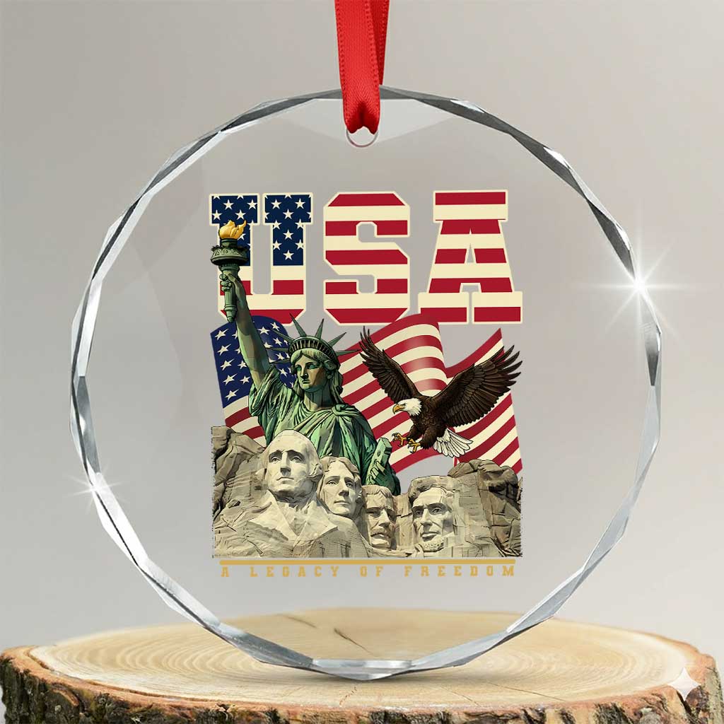 USA Legacy of Freedom Crystal Glass Ornament Patriotic Statue of Liberty Bald Eagle Mount Rushmore Graphic - Wonder Print Shop