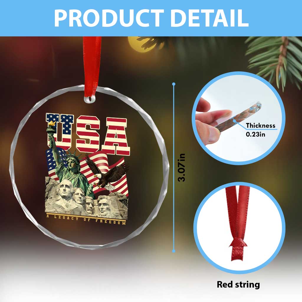 USA Legacy of Freedom Crystal Glass Ornament Patriotic Statue of Liberty Bald Eagle Mount Rushmore Graphic - Wonder Print Shop
