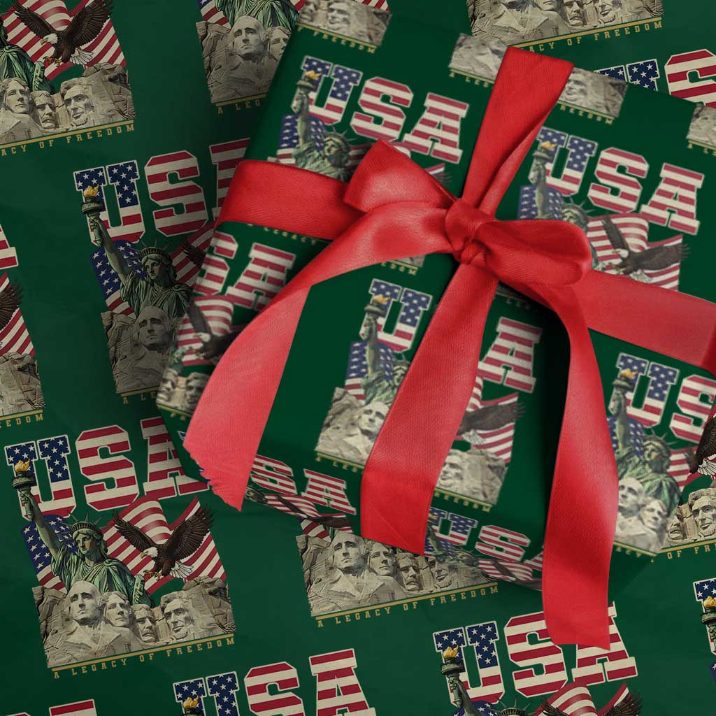 USA Legacy of Freedom Wrapping Paper Roll Patriotic Statue of Liberty Bald Eagle Mount Rushmore Graphic - Wonder Print Shop